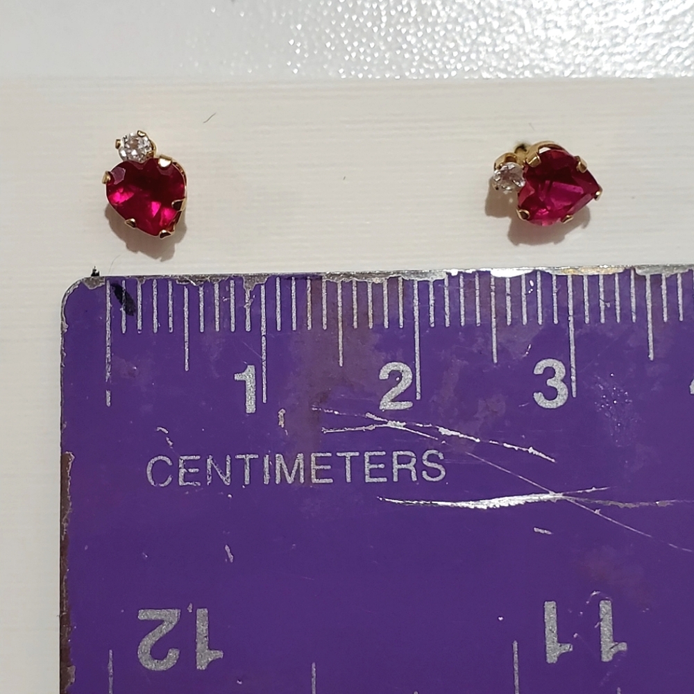 10K Yellow GoldβRuby Diamond Stud Earrings - Picture 3 of 6